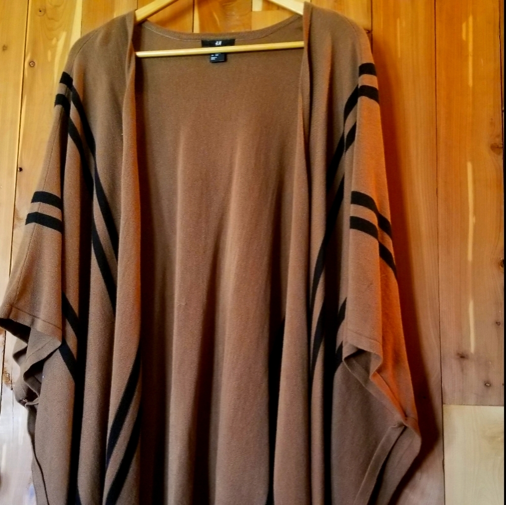 H&M Brown with Black Stripe Open Poncho